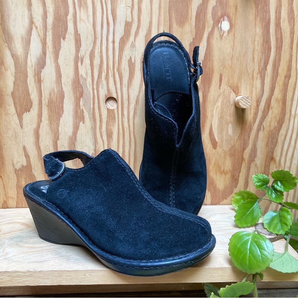 BORN Wedge Clog/Mule Black Suede Size 9